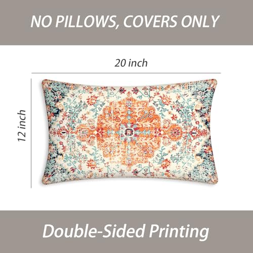 Boho 12X20 Lumbar Throw Pillow Covers Set of 2 Orange Blue - color: Orange