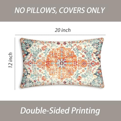 Boho 12X20 Lumbar Throw Pillow Covers Set of 2 Orange Blue - color: Orange
