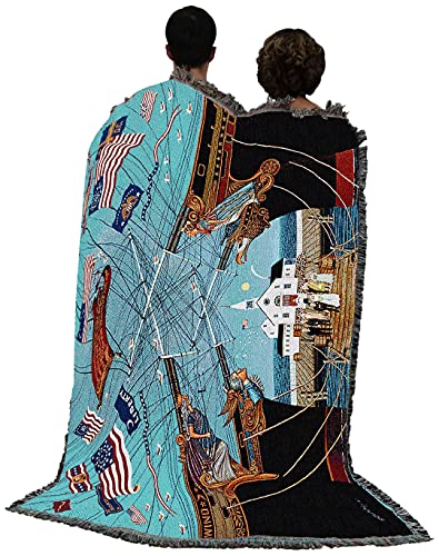 Pure Country Weavers Dockside Marriage Blanket by Charles Wysocki - Early America Coastal Ocean Beach Gift Tapestry Throw Woven from Cotton - Made in the USA (72x54) - color: Dockside Marriage