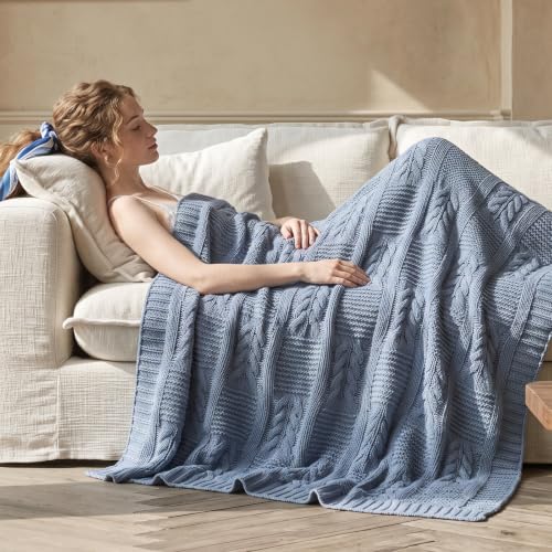Amélie Home Chenille Knit Throw Blanket,Dusty Blue 50"x60" - color: Cable Dusty Blue, size: 50" X 60"