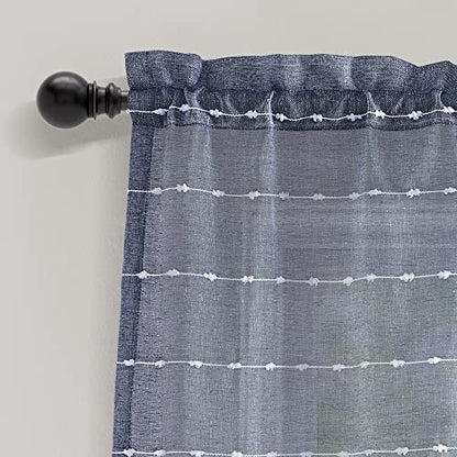 Lush Decor Farmhouse Textured Sheer Window Curtain Valance, 52"W x18"L, Navy - color: Navy