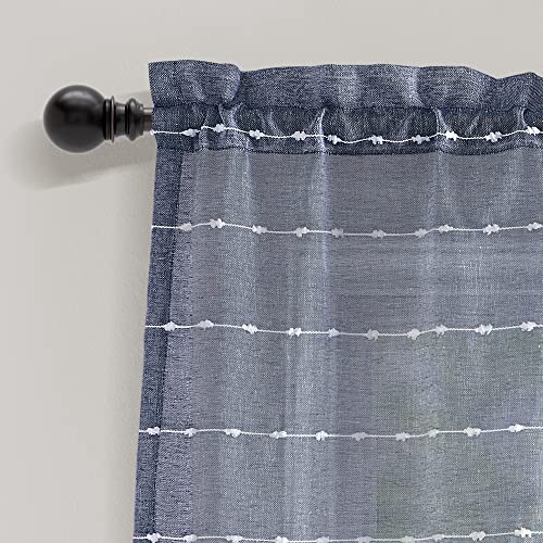 Lush Decor Farmhouse Textured Sheer Window Curtain Valance, 52"W x18"L, Navy - color: Navy