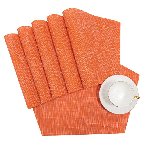 SHACOS Round Table Placemats Set of 4 Wedge Placemats Heat Resistant Woven Vinyl Table Mats for Round Table Wipe Clean (4, Orange) - color: Orange
