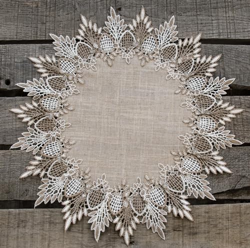 LINENS ART AND THINGS Lace Doily Neutral Earth Tones Table Topper Placemat Beige Brown (16 inch Round) - size: 16" Round