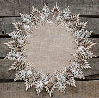 LINENS ART AND THINGS Lace Doily Neutral Earth Tones Table Topper Placemat Beige Brown (16 inch Round) - size: 16" Round