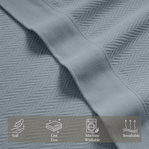 Threadmill Luxury 100% Cotton Queen Herringbone Blanket, Scottish Grey - color: Scottish Grey, size: Queen (90" x 92")