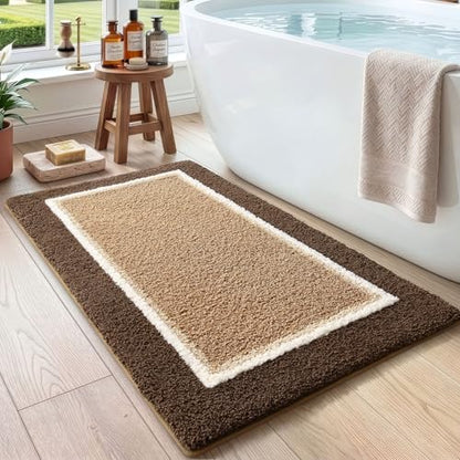 DEXI Bathroom Rugs 43x24, Soft Absorbent Bath Mat, Brown and Dark Beige - color: Brown and Dark Beige, size: 43" X 24" (Rectangular)