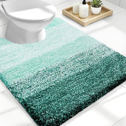 OLANLY Luxury Toilet Rugs U-Shaped 24x20, Soft Absorbent Microfiber Mat - color: Blackish Green, size: 24" X 20" Contour Rug