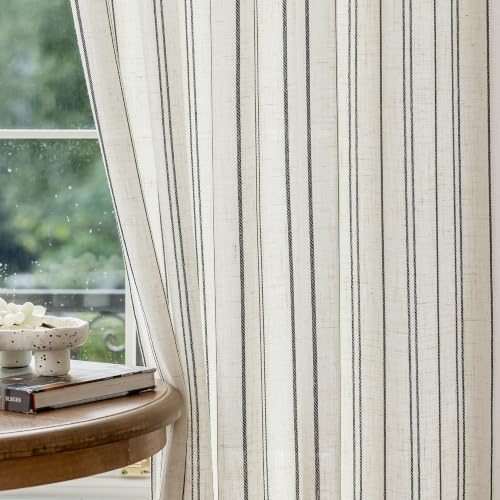 MYSKY HOME Black Striped Linen Curtains for Bedroom 63 Inches Long 2 Pieces - color: Black, size: 50"W x 63"L (Pack of 2)