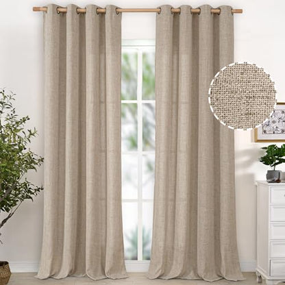 YoungsTex 90 Inches Long Oatmeal Linen Semi Sheer Curtains for Living Room - color: Dark Oatmeal, size: 52"W x 90"L (Pack of 2)
