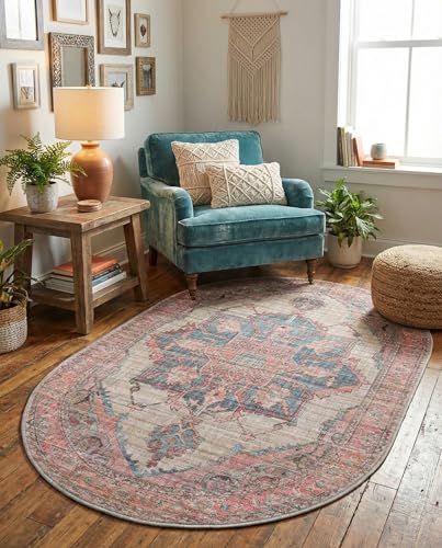 Rugs.com - Nostalgia Rug – 3' 11 x 6' Oval Antique Beige Washable Rug – Vintage Medallion Design for Living Rooms, Bedrooms, and Entryways - size: 4' x 6' (Oval)