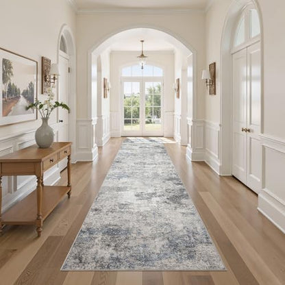 DMOYEST 3x12 Washable Runner Rug for Hallway Abstract Soft Carpet Runner - color: Grey Blue, size: 3' x 12' (Runner)
