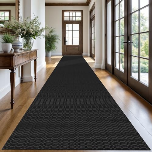 KOZYFLY 3x20 Long Runner Rug, Washable Non Slip Hallway Rug, Black/Grey - color: Black/Charcoal Grey, size: 3' x 20' (Rectangular)