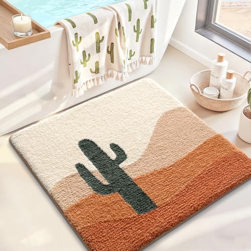 LUMI Square Cactus Bathroom Rug 26x26 Soft Absorbent Bath Mat, Non Slip - color: Cactus Sand, size: 26"x26"