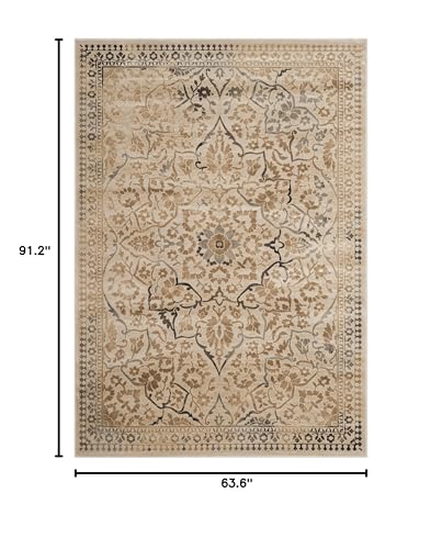 SAFAVIEH Vintage Collection Area Rug - 5'3" x 7'6", Creme, Oriental Medallion Distressed Viscose Design, Ideal for High Traffic Areas in Living Room, Bedroom (VTG175-5440) - color: Creme, size: 5'3" x 7'6" (Rectangular)