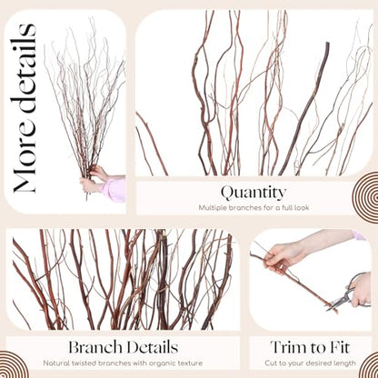 Thiccywoov 12 Pcs Real Dried Willow Branches 47.2 Inches Natural Curly - color: Natural, size: 47.2 Inches
