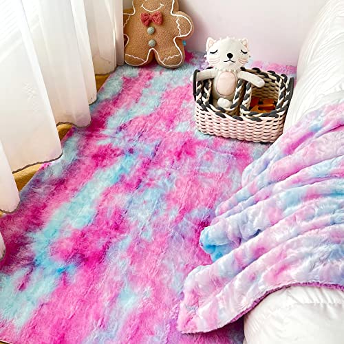 NEWCOSPLAY Faux Fur Sherpa Throw Blanket for Couch, Purple Rainbow, 40"x50" - color: Purple Rainbow, size: Throw(40"x50")
