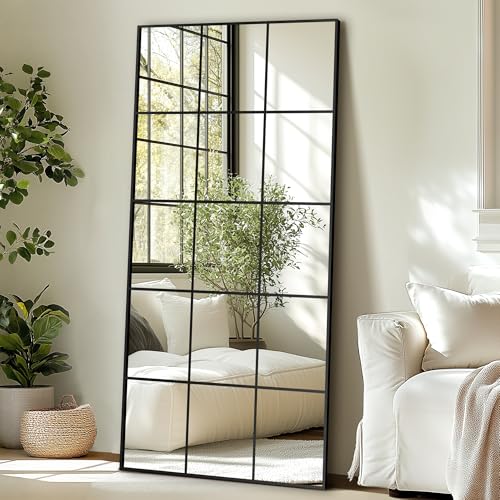 Delma Window Pane Full Length Mirror, 32"x64" Large Window Mirror, Black - size: 64"L x 32"W