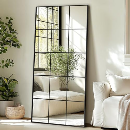 Delma Window Pane Full Length Mirror, 32"x64" Large Window Mirror, Black - size: 64"L x 32"W