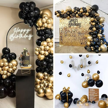 PartyWoo Black and Gold Balloons 66pcs 12 Inch Black Chrome Gold Balloons - color: Black, Gold