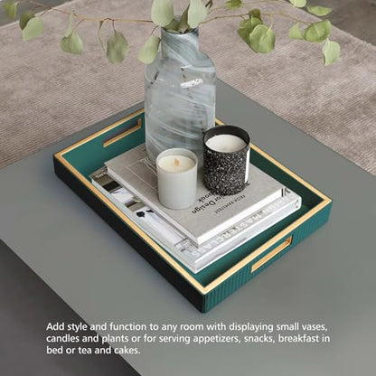 SANZIE Leather Tray Desktop Storage Organizer, Rectangle Valet Tray, Green - color: Green Holder