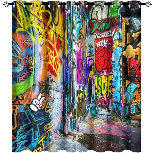 Abstract Modern Art Graffiti Blackout Curtains Thermal Insulated Colorful Hip Hop City Street Wall Graffiti Curtains Drapes for Living Room Darkening Grommet Window 2 Panels 54" L x 21" W - color: Abstract Modern Art Graffiti, size: 42"W x 54"L (Pack of 1