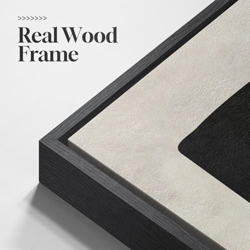 Framed Modern Black White Beige Abstract Wall Art, 1 Piece 24x36 In - color: Black White Block A