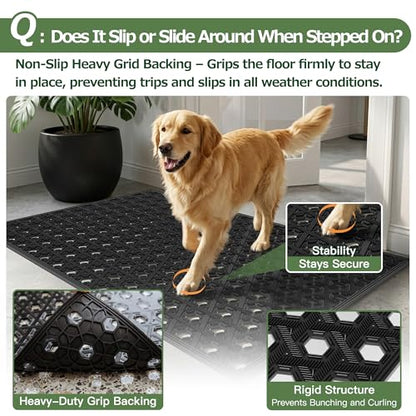 Matace Front Door Mat 24x36, Heavy Duty TPE Rubber Outdoor Doormat, Black