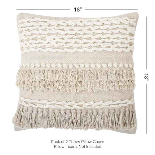 · REDEARTH · Boho Handwoven Throw Pillow Cases - Contructed Frill Natural - color: Contructed Frill Natural, size: 18" x 18" (Pack of 2)