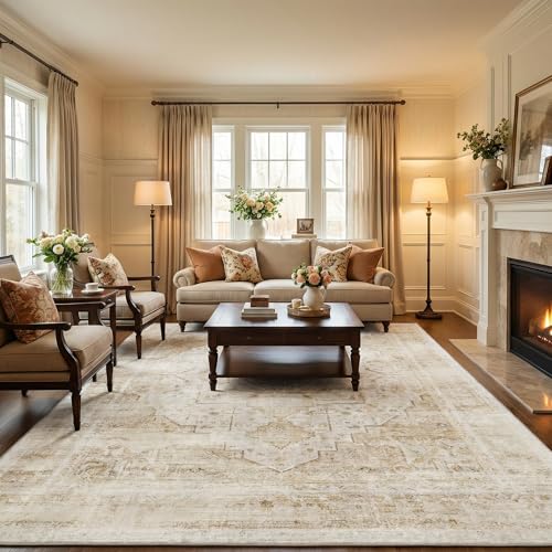 8x10 Washable Vintage Area Rug - Distressed Non-Slip Rugs Soft Large Retro Carpets for Living Room Bedroom Dining Room Office Home Decor, Beige - color: Light Brown, size: 8' x 10' (Rectangular)