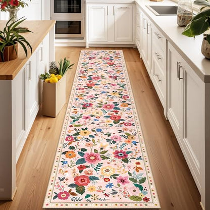 Floral Washable 2x8 Area Rugs Runner Entryway Hallway Pink - color: Pink, size: 2' x 8' (Runner)