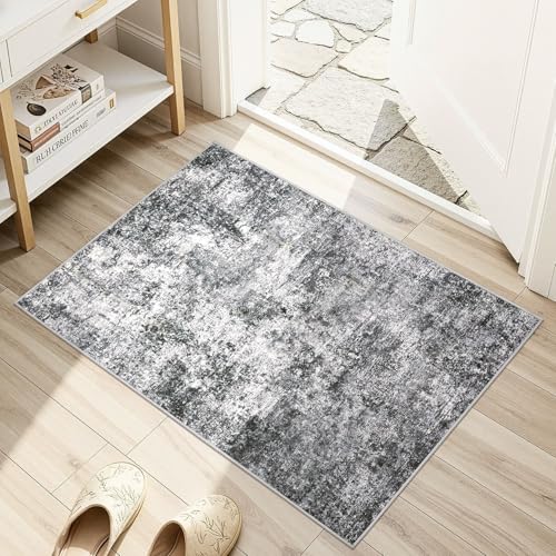 DMOYEST 2x3 Entryway Area Rug Washable Abstract Grey Small Carpet - color: Grey, size: 2' x 3' (Rectangular)