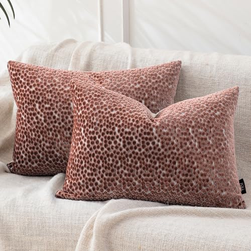 FIFU Lumbar Pillow Covers 14x20 Inch Set of 2, Jacquard Velvet, Dusty Rose - color: Dusty Rose Pink, size: 20" x 14" (Pack of 2)