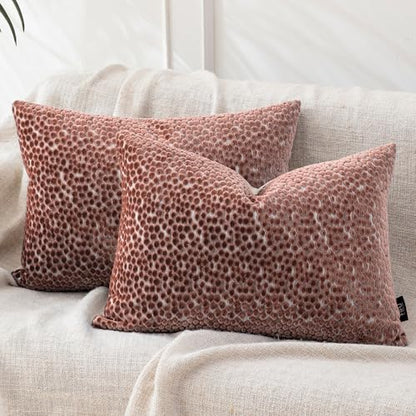 FIFU Lumbar Pillow Covers 14x20 Inch Set of 2, Jacquard Velvet, Dusty Rose - color: Dusty Rose Pink, size: 20" x 14" (Pack of 2)