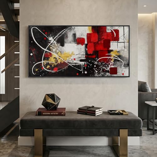 Extra Large Framed Black and White Abstract Wall Art for Living Room, 30x60 - color: Black White Red C, size: 60"L x 30"W