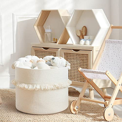 CherryNow 45L Woven Rope Baby Basket with Tassel, 16" x 13", Off-White - color: Off-white, size: 40L (16"W x 13"H)