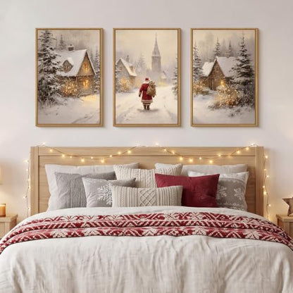Celestdeco Large Christmas Santa Claus Framed Canvas Wall Art Set-16"x24"x3 - color: Christmas Santa Claus Wall Art, size: 16"L x 24"W