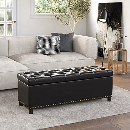 BELLEZE Storage Ottoman, Tufted Ottoman with Close Hinge, Foot Rest for Living Room (Dark Brown, 47 inch) - color: Dark Brown