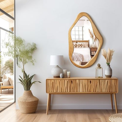 LuxenHome Asymmetrical Wall Mirror with Natural Pine Wood Frame - color: Irregular Asymmetrical