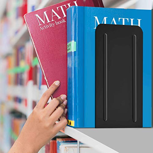 Acrimet Bookends for Shelves, Heavy Duty Steel Metal Book Ends, Non-Skid Book Stopper, Book Storage Holder for Home, Library, Jumbo Large Size 9" H x 4" W x 4 1/2" D, (Black) (1 Pair / 2 Pieces)