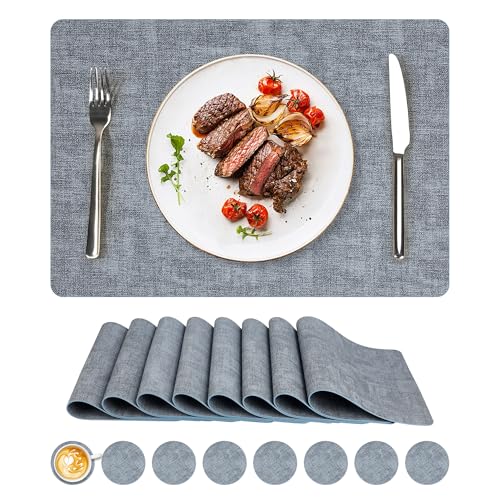 NCUE Vinyl Placemats Set of 8, 17"x12" Wipeable Place Mats with Coasters - color: Light Blue, size: Set of 8