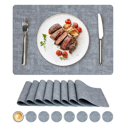 NCUE Vinyl Placemats Set of 8, 17"x12" Wipeable Place Mats with Coasters - color: Light Blue, size: Set of 8