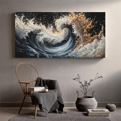 YISXINOAG Blue Gold Ocean Wall Art Coastal Abstract Painting Canvas 29"X58" - color: blue gold, size: 58"L x 29"W