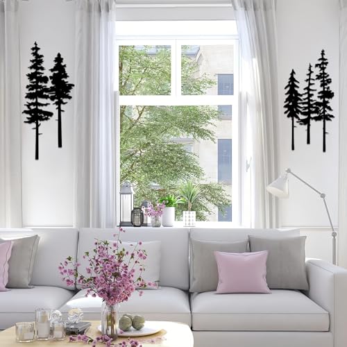 ESTART Metal Pine Tree Wall Art, Metal Tree Wall Decor - color: Black