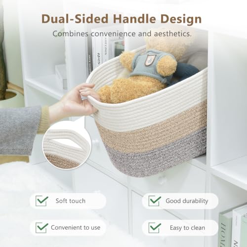 ECDYQXVU 15x10x9 Inch Woven Cotton Rope Storage Basket, 2 Pack - color: Gradient Brown, size: 2 Pack