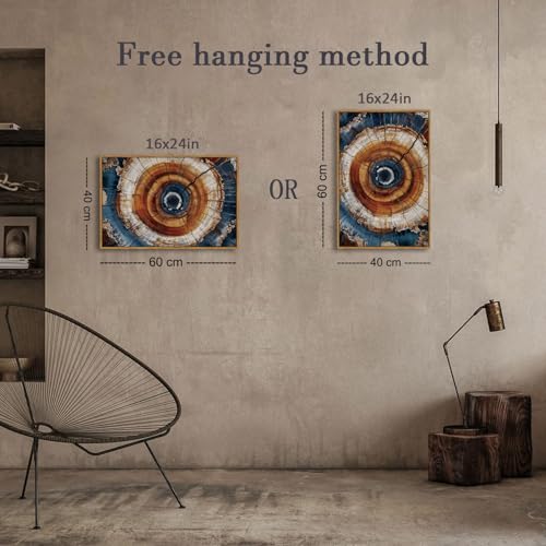 BingruiArt Faux Wood Tree Ring 05 Canvas Wall Art 16x24 Framed - color: Tree Ring - 05, size: 24"L x 16"W
