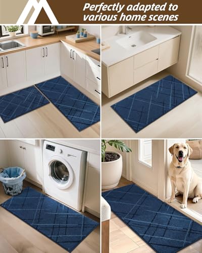 COSY HOMEER Kitchen Rugs,2 PCS Kitchen Mats Non Slip Washable,Blue - color: Blue, size: 24"x36" + 24"x60"