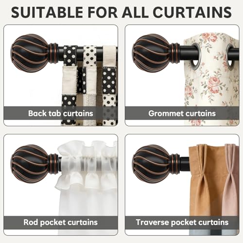 Black Curtain Rods for Windows 48 to 84 Inch 7/8" Diameter - color: Black, size: 36"-88"|1 Pack