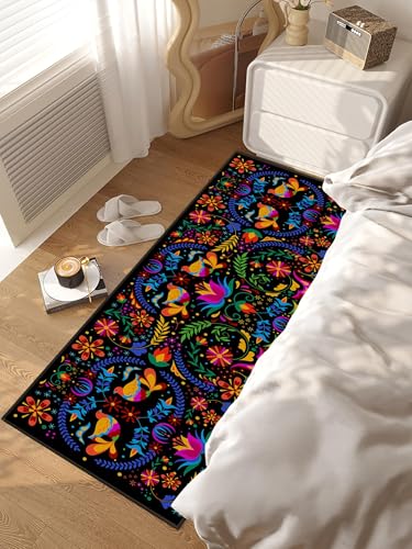 Mexican Floral Runner Rugs for Hallway, Mexican Talavera-Themed Kitchen Runner 2'x'6 Non-Slip Black Rug Carpet for Hallways Kitchen Laundry Bedroom Bathroom Machine Washable - color: Mexican Floral, size: 2' x 6'