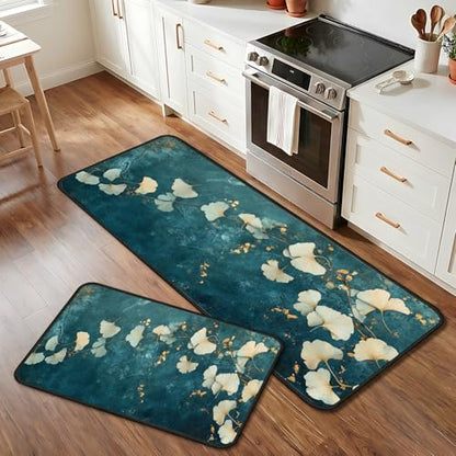 Classic Kitchen Mats for Floor, 2-Piece Non-Slip Kitchen Rugs - color: Ginkgo Leaf